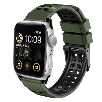 For Apple Watch Series 4 40mm Twill Dual-row Buckle Silicone Watch Band(Army Green Black) - Watch Bands by buy2fix | Online Shopping UK | buy2fix