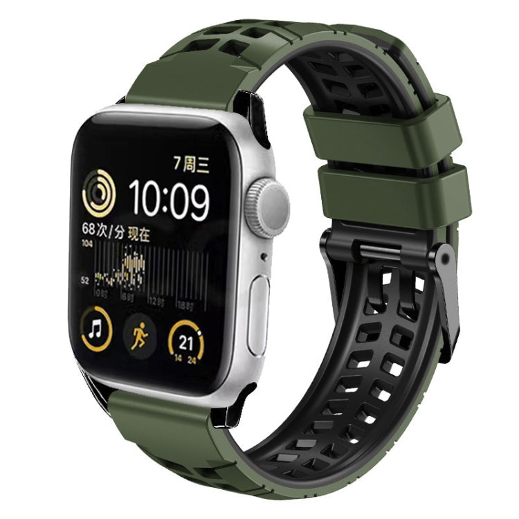 For Apple Watch Series 3 38mm Twill Dual-row Buckle Silicone Watch Band(Army Green Black) - Watch Bands by buy2fix | Online Shopping UK | buy2fix