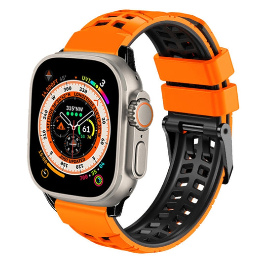 For Apple Watch Ultra 2 49mm Twill Dual-row Buckle Silicone Watch Band(Orange Black) - Watch Bands by buy2fix | Online Shopping UK | buy2fix