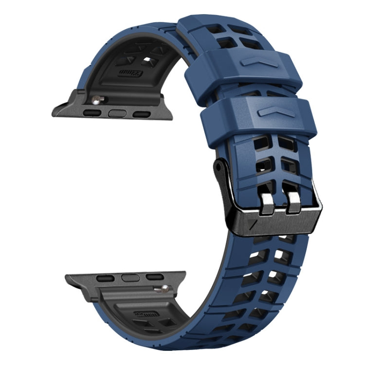 For Apple Watch SE 2023 40mm Twill Dual-row Buckle Silicone Watch Band(Midnight Blue Black) - Watch Bands by buy2fix | Online Shopping UK | buy2fix