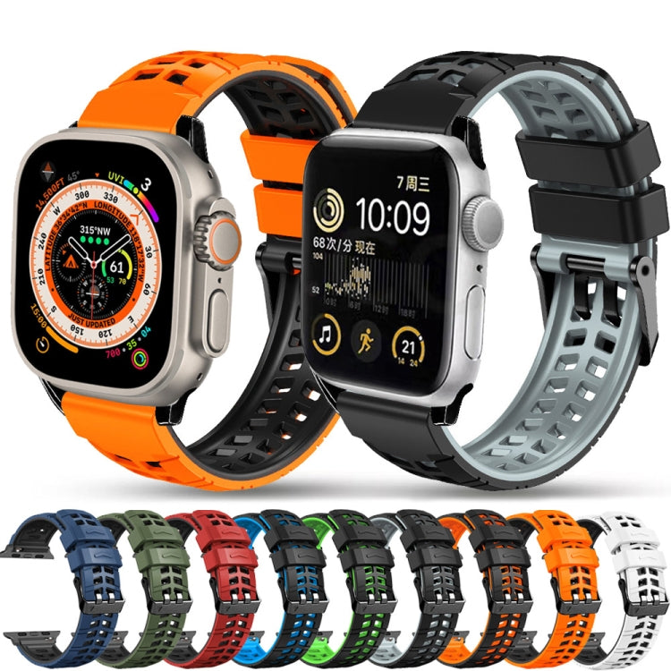 For Apple Watch Series 7 41mm Twill Dual-row Buckle Silicone Watch Band(Orange Black) - Watch Bands by buy2fix | Online Shopping UK | buy2fix