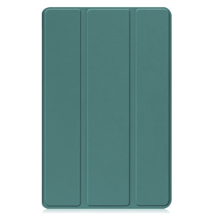 For Samsung Galaxy Tab A9 Custer Pure Color 3-Fold Holder Leather Tablet Case(Dark Green) - Others by buy2fix | Online Shopping UK | buy2fix