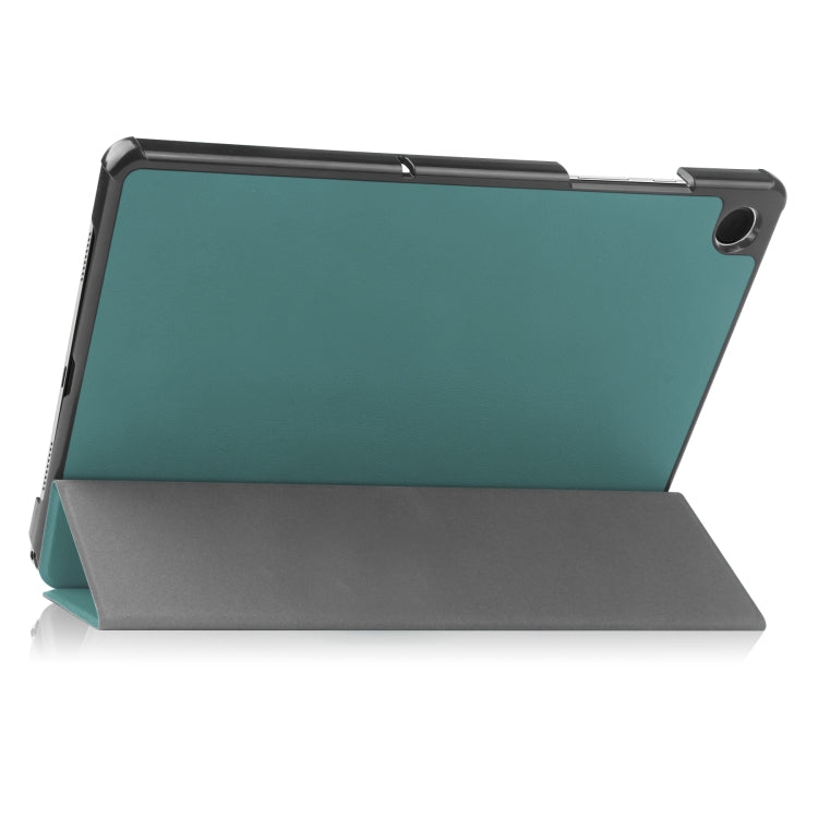 For Samsung Galaxy Tab A9 Custer Pure Color 3-Fold Holder Leather Tablet Case(Dark Green) - Others by buy2fix | Online Shopping UK | buy2fix