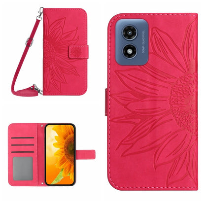 For Motorola Moto G Play 5G 2024 HT04 Skin Feel Sun Flower Embossed Flip Leather Phone Case with Lanyard(Rose Red) - Motorola Cases by buy2fix | Online Shopping UK | buy2fix