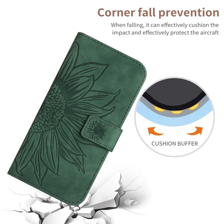 For Motorola Moto G Play 5G 2024 HT04 Skin Feel Sun Flower Embossed Flip Leather Phone Case with Lanyard(Green) - Motorola Cases by buy2fix | Online Shopping UK | buy2fix