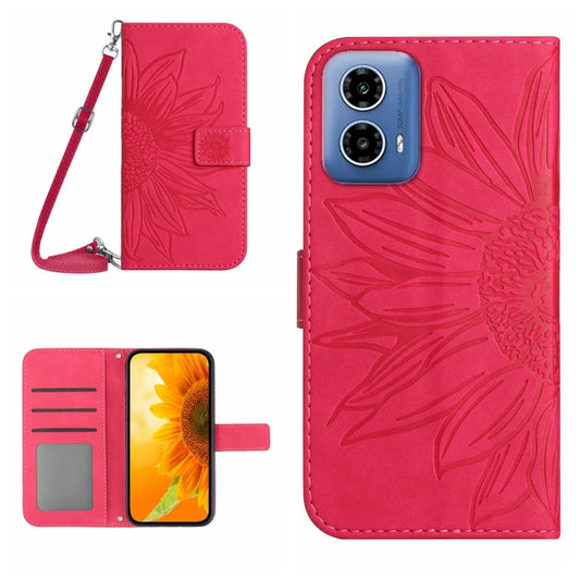 For Motorola Edge 5G 2024 HT04 Skin Feel Sun Flower Embossed Flip Leather Phone Case with Lanyard(Rose Red) - Motorola Cases by buy2fix | Online Shopping UK | buy2fix