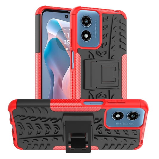 For Motorola Moto G Play 4G 2024 Tire Texture TPU + PC Phone Case with Holder(Red) - Motorola Cases by buy2fix | Online Shopping UK | buy2fix