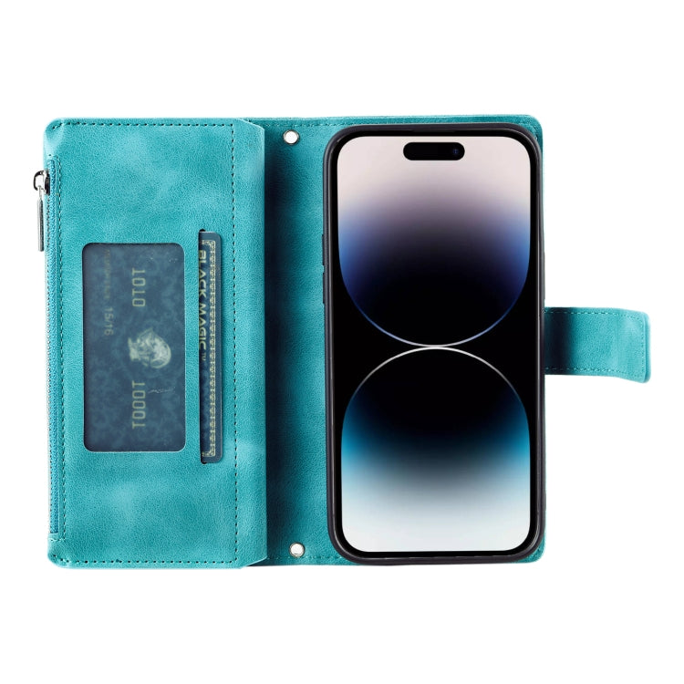 For iPhone 16 Pro Max Multi-Card Totem Zipper Leather Phone Case(Green) - iPhone 16 Pro Max Cases by buy2fix | Online Shopping UK | buy2fix