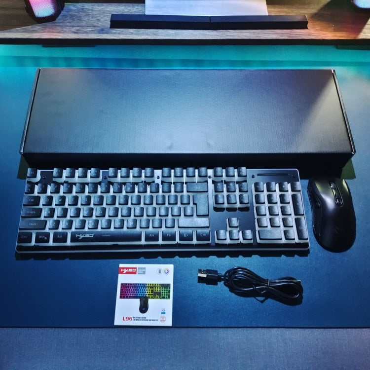 HXSJ L96 2.4G Wireless RGB Backlit Keyboard and Mouse Set 104 Pudding Key Caps + 4800DPI Mouse(Black) - Wireless Keyboard by HXSJ | Online Shopping UK | buy2fix