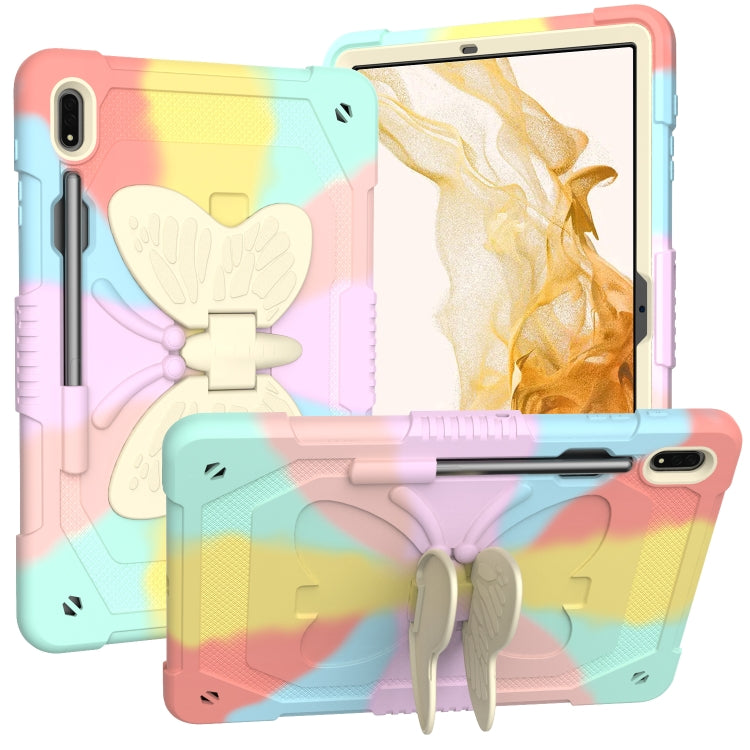 For Samsung Galaxy Tab S9 Butterfly Kickstand Heavy Duty Hard Rugged Tablet Case(Colorful Rose Gold) - Galaxy Tab S9 Cases by buy2fix | Online Shopping UK | buy2fix