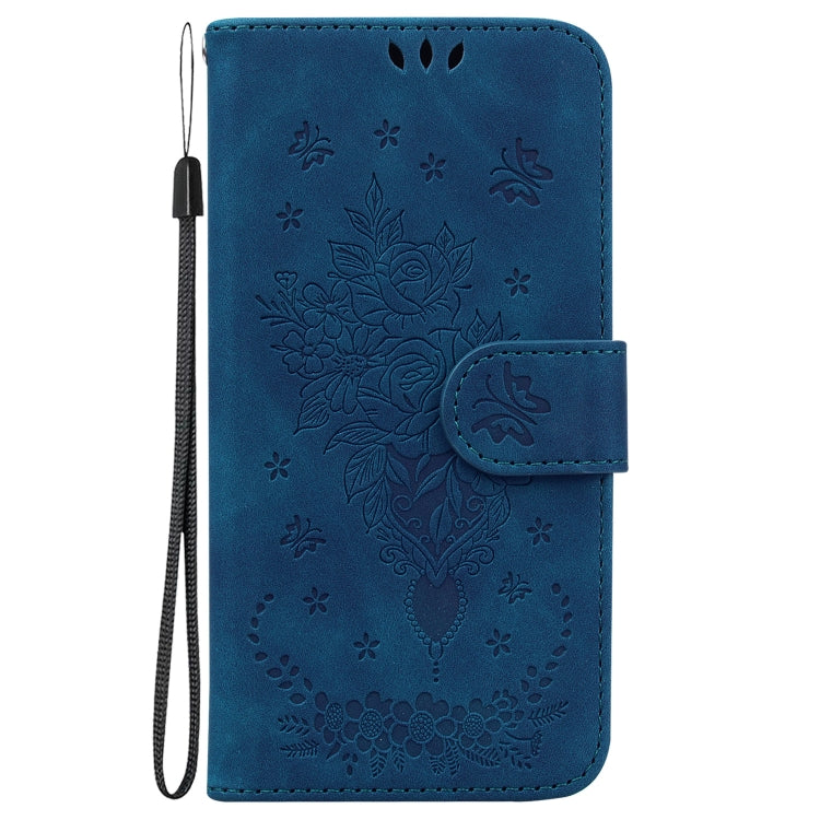 For Honor 90 Lite Butterfly Rose Embossed Leather Phone Case(Blue) - Honor Cases by buy2fix | Online Shopping UK | buy2fix