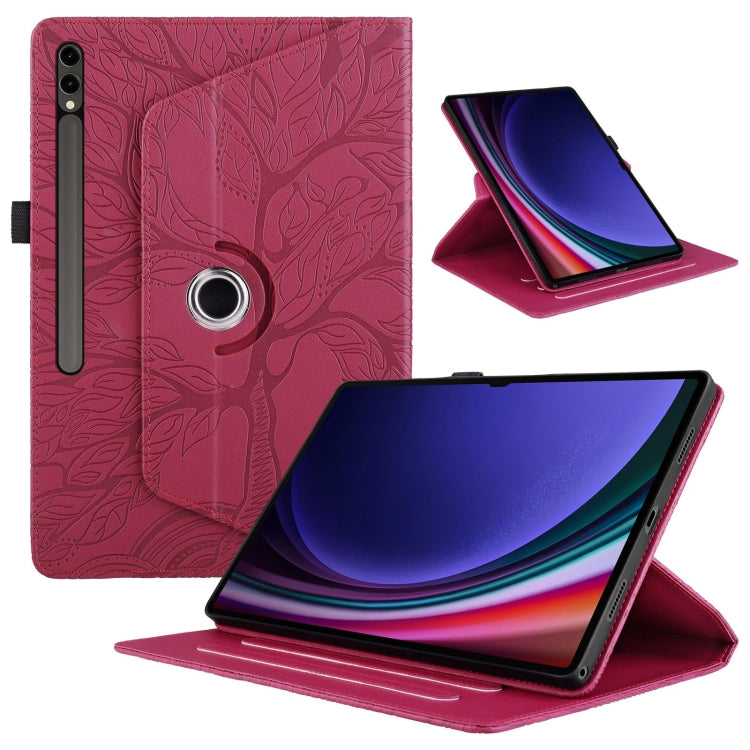 For Samsung Galaxy Tab S9 Ultra/S8 Ultra Tree Life Embossed Rotation Leather Tablet Case(Red) - Galaxy Tab S9 Ultra Cases by buy2fix | Online Shopping UK | buy2fix