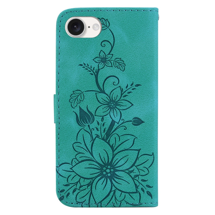 For iPhone SE 2024 Lily Embossed Leather Phone Case(Green) - More iPhone Cases by buy2fix | Online Shopping UK | buy2fix