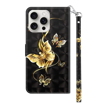 For iPhone 16 Pro 3D Painted Leather Phone Case(Golden Swallow Butterfly) - iPhone 16 Pro Cases by buy2fix | Online Shopping UK | buy2fix