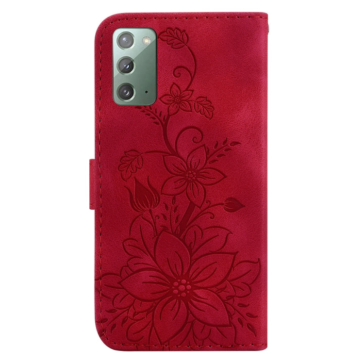 For Samsung Galaxy Note20 Lily Embossed Leather Phone Case(Red) - Galaxy Note20 Cases by buy2fix | Online Shopping UK | buy2fix