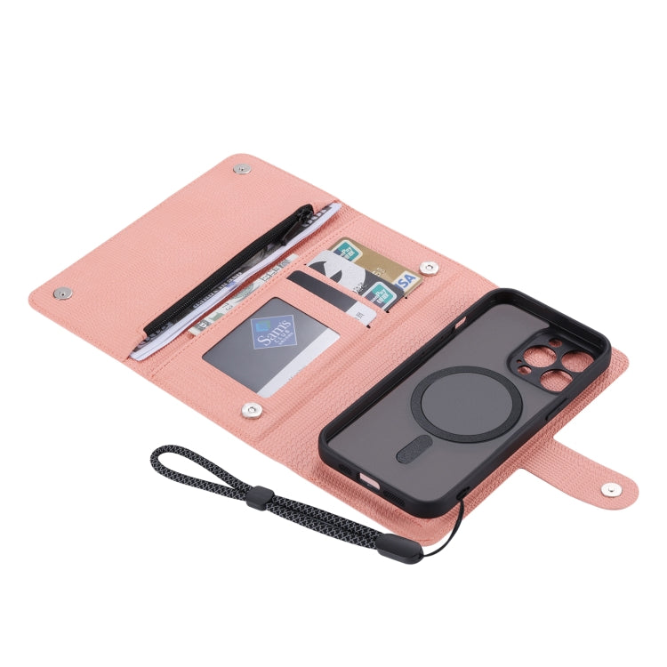 For iPhone 14 Plus ViLi GHB Series MagSafe Magnetic Zipper Leather Phone Case(Pink) - iPhone 14 Plus Cases by ViLi | Online Shopping UK | buy2fix