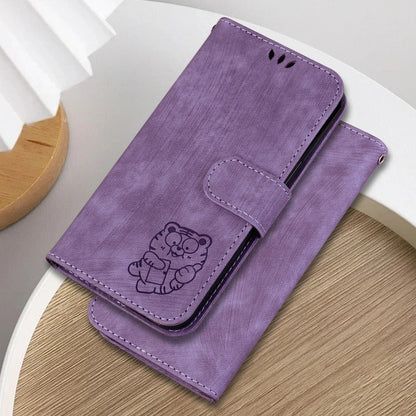 For Motorola Moto G Power 5G 2024 Little Tiger Embossed Leather Phone Case(Purple) - Motorola Cases by buy2fix | Online Shopping UK | buy2fix