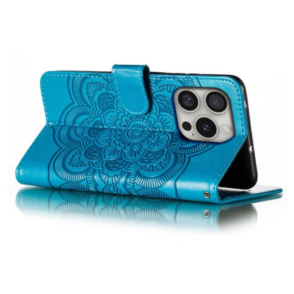 For iPhone 16 Pro Mandala Embossing Pattern Horizontal Flip Leather Phone Case(Blue) - iPhone 16 Pro Cases by buy2fix | Online Shopping UK | buy2fix