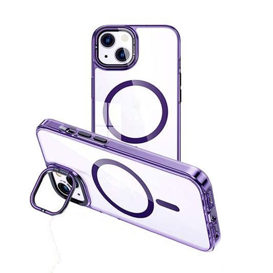 For iPhone 14 Plus MagSafe Magnetic Invisible Holder Transparent Phone Case(Purple) - iPhone 14 Plus Cases by buy2fix | Online Shopping UK | buy2fix