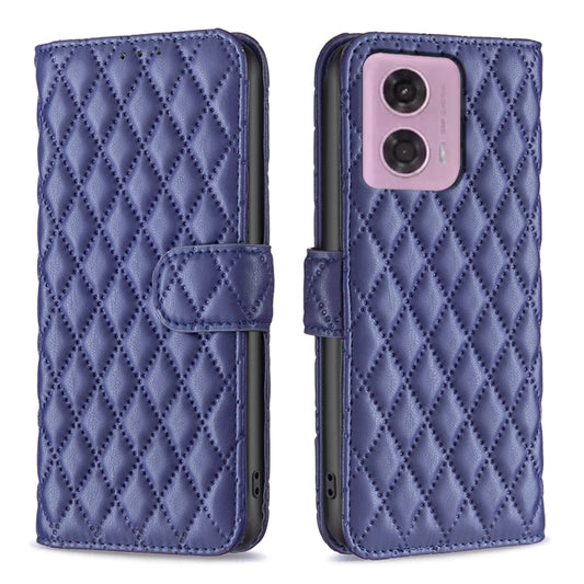 For Motorola Moto G34 5G Diamond Lattice Wallet Flip Leather Phone Case(Blue) - Motorola Cases by buy2fix | Online Shopping UK | buy2fix