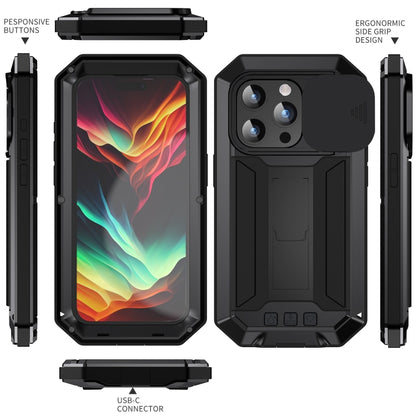 For iPhone 15 Pro R-JUST Sliding Camera Life Waterproof Holder Phone Case(Black) - iPhone 15 Pro Cases by R-JUST | Online Shopping UK | buy2fix