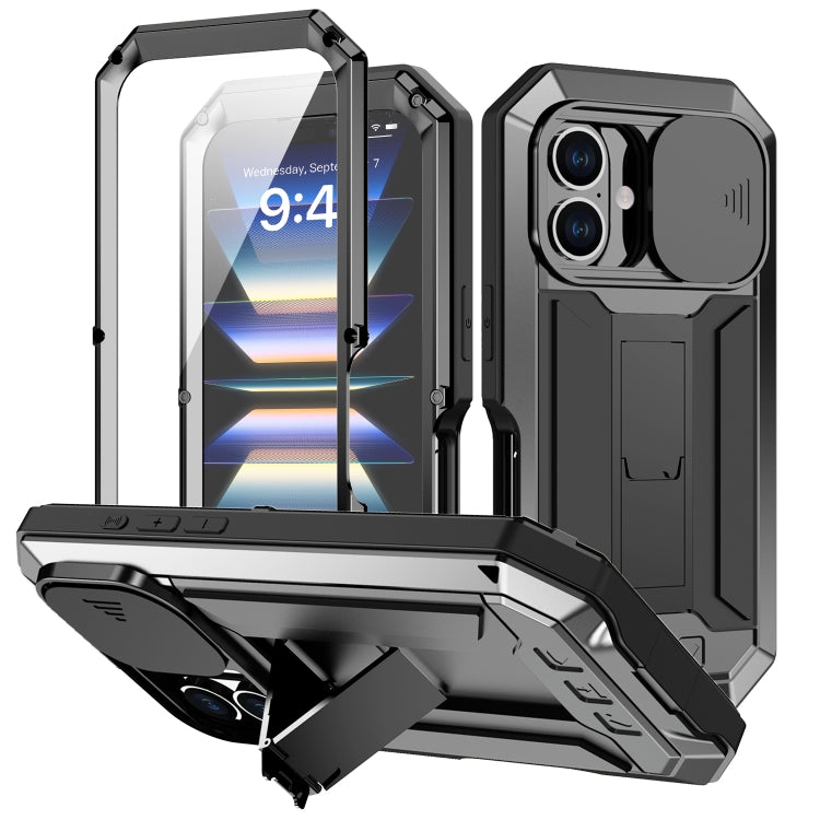 For iPhone 16 R-JUST Sliding Camera IP54 Life Waterproof Holder Phone Case(Black) - iPhone 16 Cases by R-JUST | Online Shopping UK | buy2fix