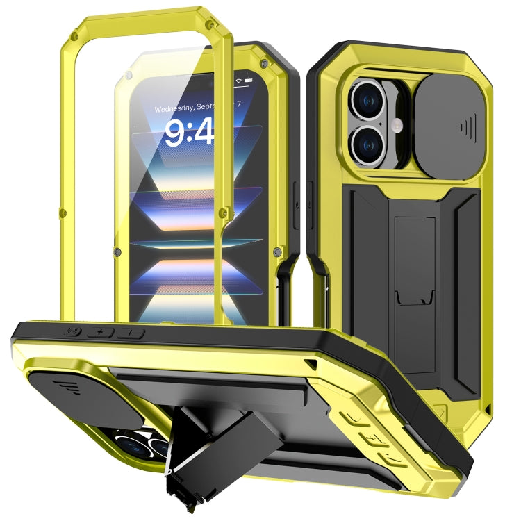 For iPhone 16 R-JUST Sliding Camera IP54 Life Waterproof Holder Phone Case(Yellow) - iPhone 16 Cases by R-JUST | Online Shopping UK | buy2fix