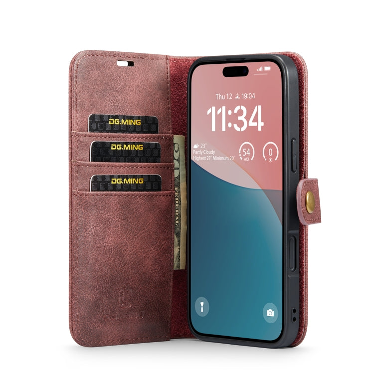 For iPhone 16 Plus DG.MING Crazy Horse Texture Detachable Magnetic Leather Phone Case(Red) - iPhone 16 Plus Cases by DG.MING | Online Shopping UK | buy2fix