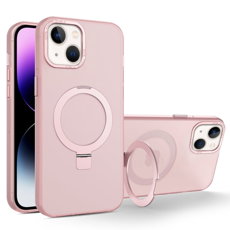 For iPhone 14 MagSafe Metal Holder Frosted Translucent Phone Case(Pink) - iPhone 14 Cases by buy2fix | Online Shopping UK | buy2fix