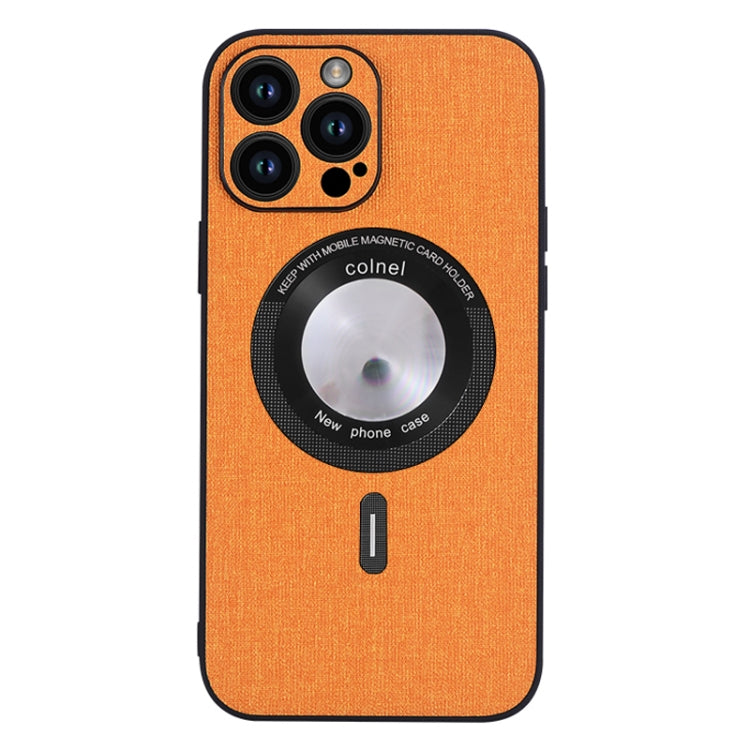 For iPhone 15 Pro Cloth Texture MagSafe Magnetic PU Phone Case(Orange) - iPhone 15 Pro Cases by buy2fix | Online Shopping UK | buy2fix