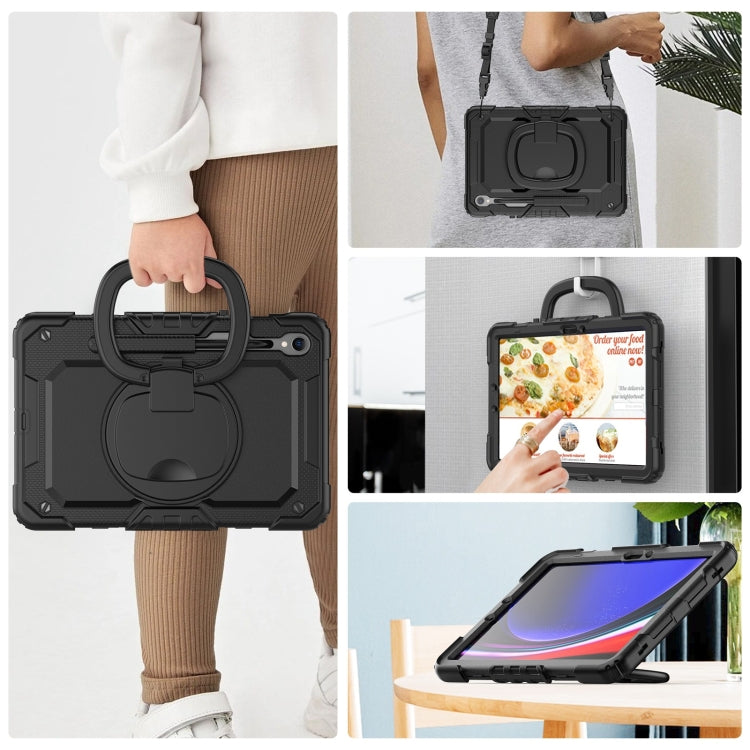 For Samsung Galaxy Tab S9 D Type Silicone Hybrid PC Tablet Case with Handle Holder(Black) - Galaxy Tab S9 Cases by buy2fix | Online Shopping UK | buy2fix