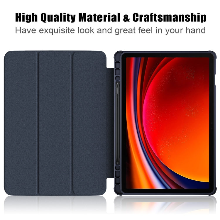 For Samsung Galaxy Tab S9 Acrylic 3-folding Smart Leather Tablet Case(Dark Blue) - Galaxy Tab S9 Cases by buy2fix | Online Shopping UK | buy2fix