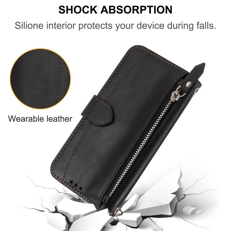 For iPhone SE 2024 Oil Skin Zipper Wallet Leather Phone Case(Black) - More iPhone Cases by buy2fix | Online Shopping UK | buy2fix