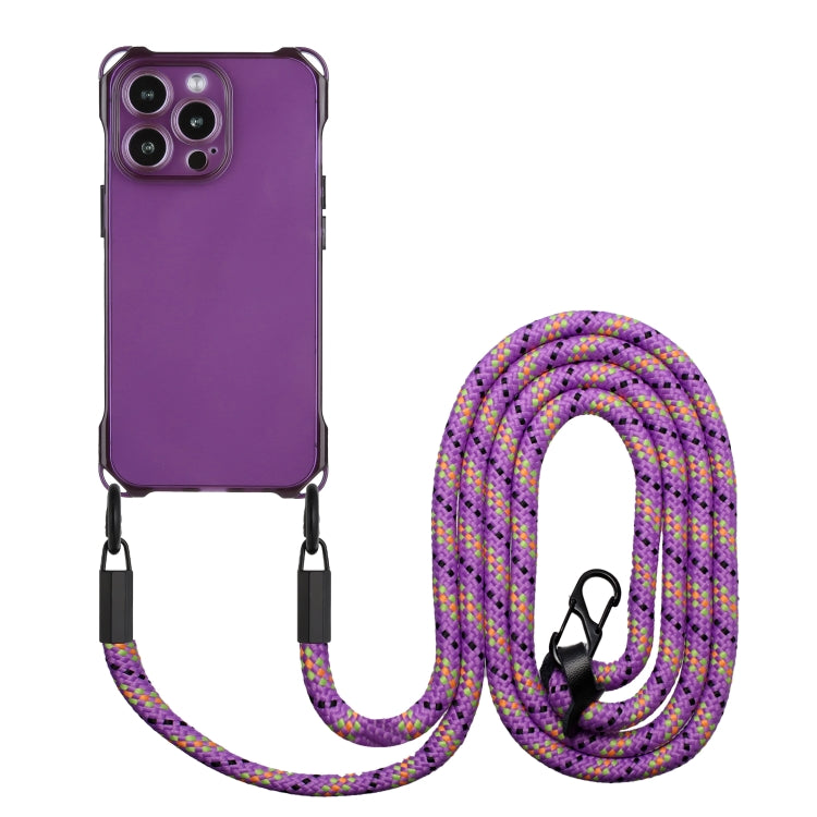 For iPhone 16 Pro Four-corner Shockproof TPU Phone Case with Lanyard(Purple) - iPhone 16 Pro Cases by buy2fix | Online Shopping UK | buy2fix