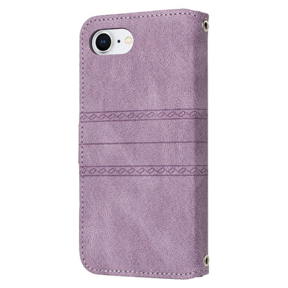 For iPhone SE 2024 Embossed Stripes Skin Feel Leather Phone Case(Light Purple) - More iPhone Cases by buy2fix | Online Shopping UK | buy2fix