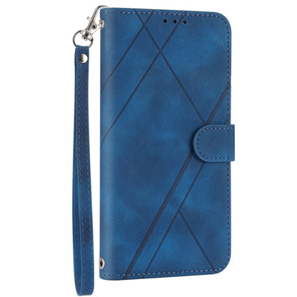 For iPhone 16 Embossed Line Leather Phone Case with Lanyard(Blue) - iPhone 16 Cases by buy2fix | Online Shopping UK | buy2fix