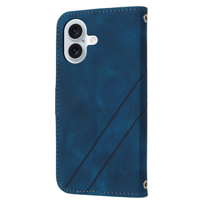 For iPhone 16 Embossed Line Leather Phone Case with Lanyard(Blue) - iPhone 16 Cases by buy2fix | Online Shopping UK | buy2fix