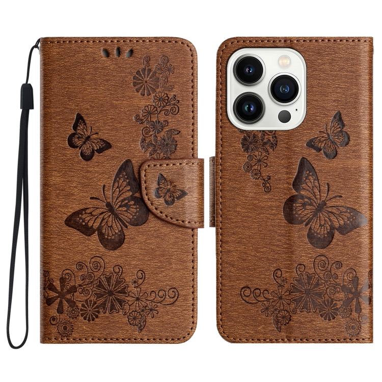 For iPhone 16 Pro Max Butterfly Embossed Flip Leather Phone Case(Brown) - iPhone 16 Pro Max Cases by buy2fix | Online Shopping UK | buy2fix