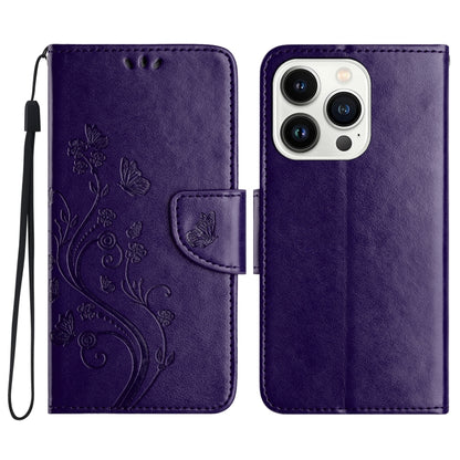 For iPhone 16 Pro Max Butterfly Flower Pattern Flip Leather Phone Case(Dark Purple) - iPhone 16 Pro Max Cases by buy2fix | Online Shopping UK | buy2fix