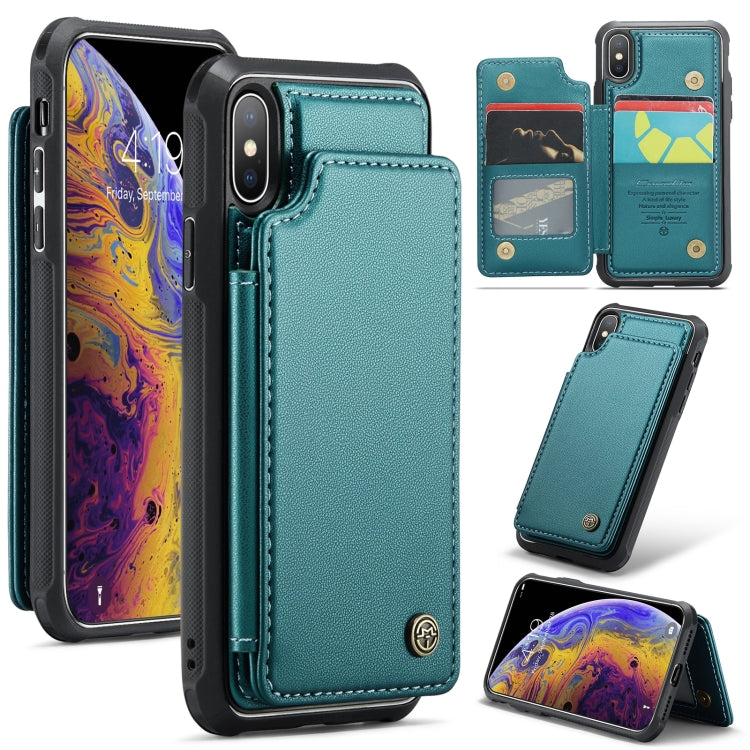 For iPhone XS Max CaseMe C22 Card Slots Holder RFID Anti-theft Phone Case(Blue Green) - More iPhone Cases by CaseMe | Online Shopping UK | buy2fix