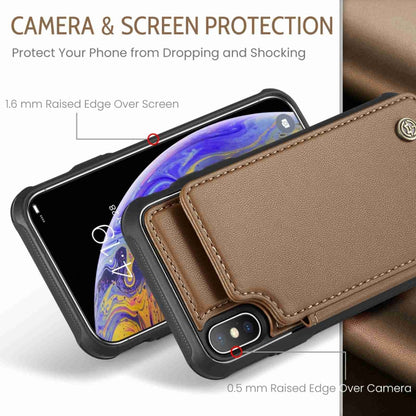 For iPhone XS Max CaseMe C22 Card Slots Holder RFID Anti-theft Phone Case(Brown) - More iPhone Cases by CaseMe | Online Shopping UK | buy2fix