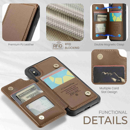 For iPhone XS Max CaseMe C22 Card Slots Holder RFID Anti-theft Phone Case(Brown) - More iPhone Cases by CaseMe | Online Shopping UK | buy2fix