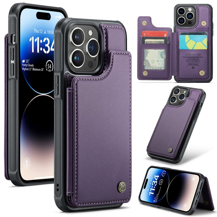 For iPhone 14 Pro CaseMe C22 Card Slots Holder RFID Anti-theft Phone Case(Purple) - iPhone 14 Pro Cases by CaseMe | Online Shopping UK | buy2fix