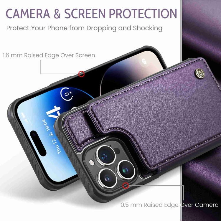 For iPhone 14 Pro CaseMe C22 Card Slots Holder RFID Anti-theft Phone Case(Purple) - iPhone 14 Pro Cases by CaseMe | Online Shopping UK | buy2fix