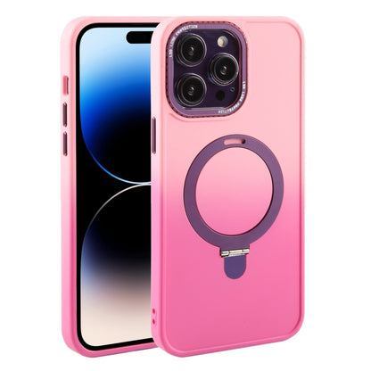 For iPhone 14 Pro Gradient MagSafe Holder Liquid TPU Hybrid PC Phone Case(Pink Red) - iPhone 14 Pro Cases by buy2fix | Online Shopping UK | buy2fix
