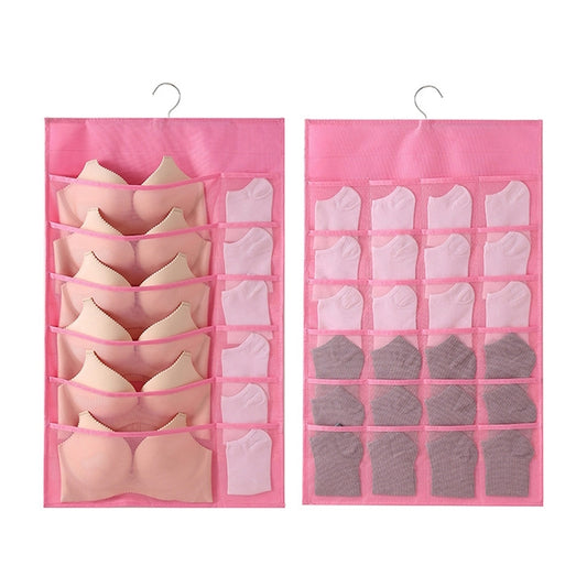 12+24 Grids Underwear Storage Bag Non-woven Double-sided Hanging Storage Bag(Pink) - Storage Bags by buy2fix | Online Shopping UK | buy2fix