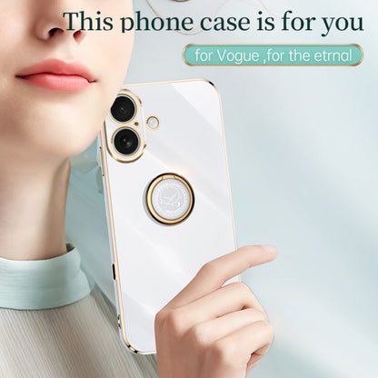 For iPhone 16 XINLI Straight Edge 6D Electroplate TPU Phone Case with Ring Holder(Hawthorn Red) - iPhone 16 Cases by XINLI | Online Shopping UK | buy2fix