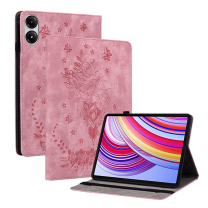 For Xiaomi Redmi Pad Pro 12.1 Butterfly Rose Embossed Leather Tablet Case(Pink) - More Tablet Cases by buy2fix | Online Shopping UK | buy2fix