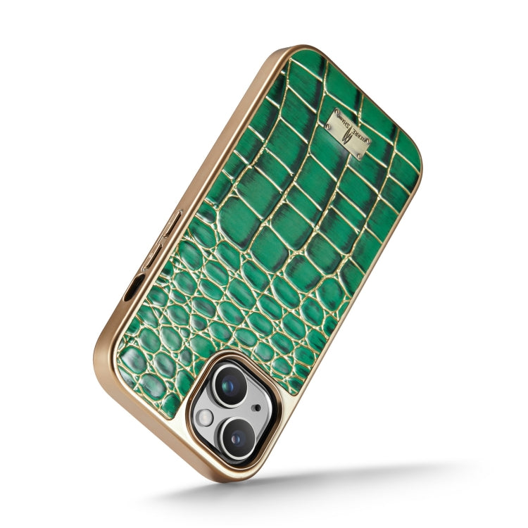 For iPhone 15 Pro Max Fierre Shann Crocodile Texture Electroplating PU Phone Case(Green) - iPhone 15 Pro Max Cases by FIERRE SHANN | Online Shopping UK | buy2fix