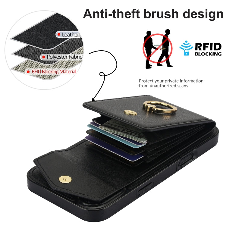 For iPhone 16 Ring Holder RFID Card Slot Phone Case(Black) - iPhone 16 Cases by buy2fix | Online Shopping UK | buy2fix